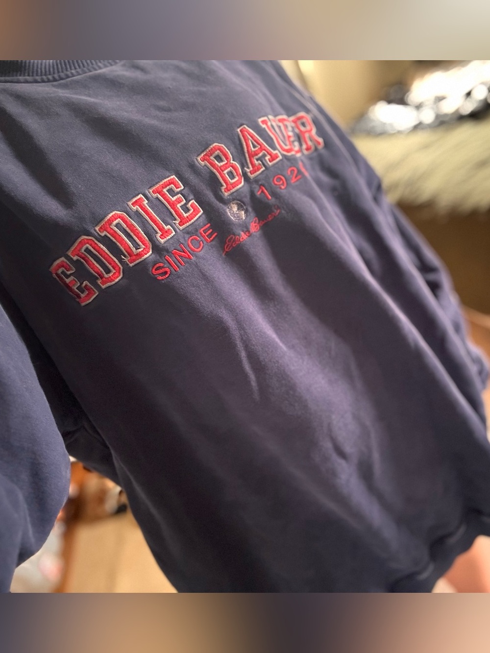 Vintage 90s Eddie Bauer EBTEK Crewneck Sweatshirt Navy Blue XL 90% cotton